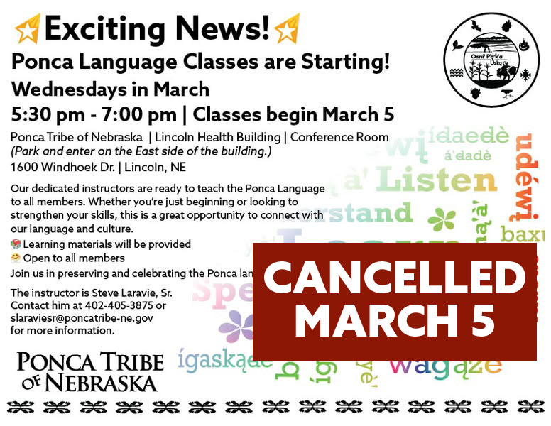 Read more about the article March 5th Ponca Language Class in Lincoln Cancelled