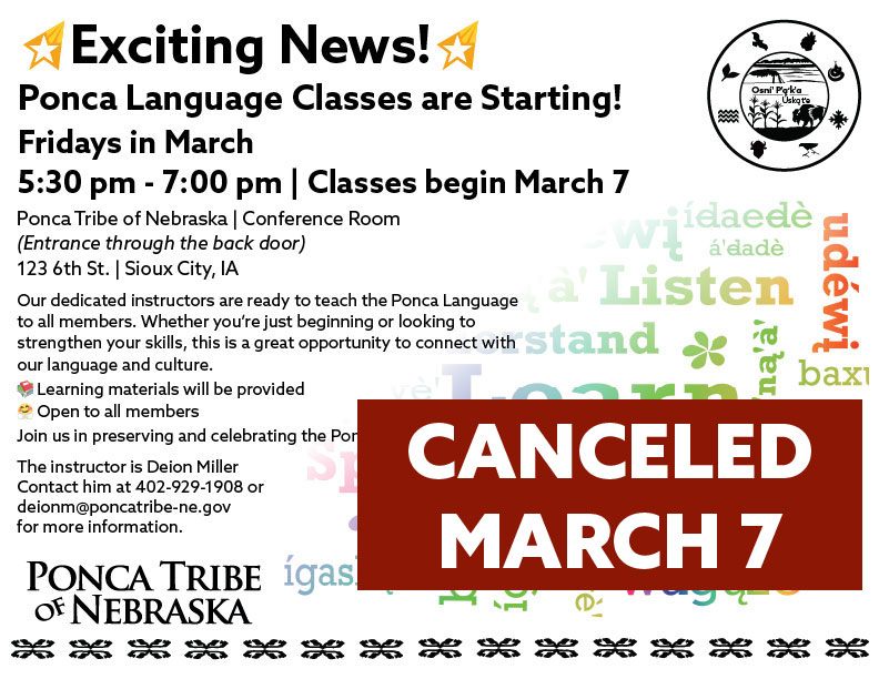 Read more about the article March 7th Ponca Language Class in Sioux City Canceled