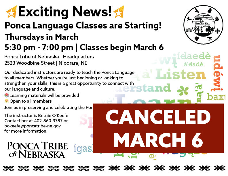 Read more about the article March 6th Ponca Language Class in Niobrara Canceled