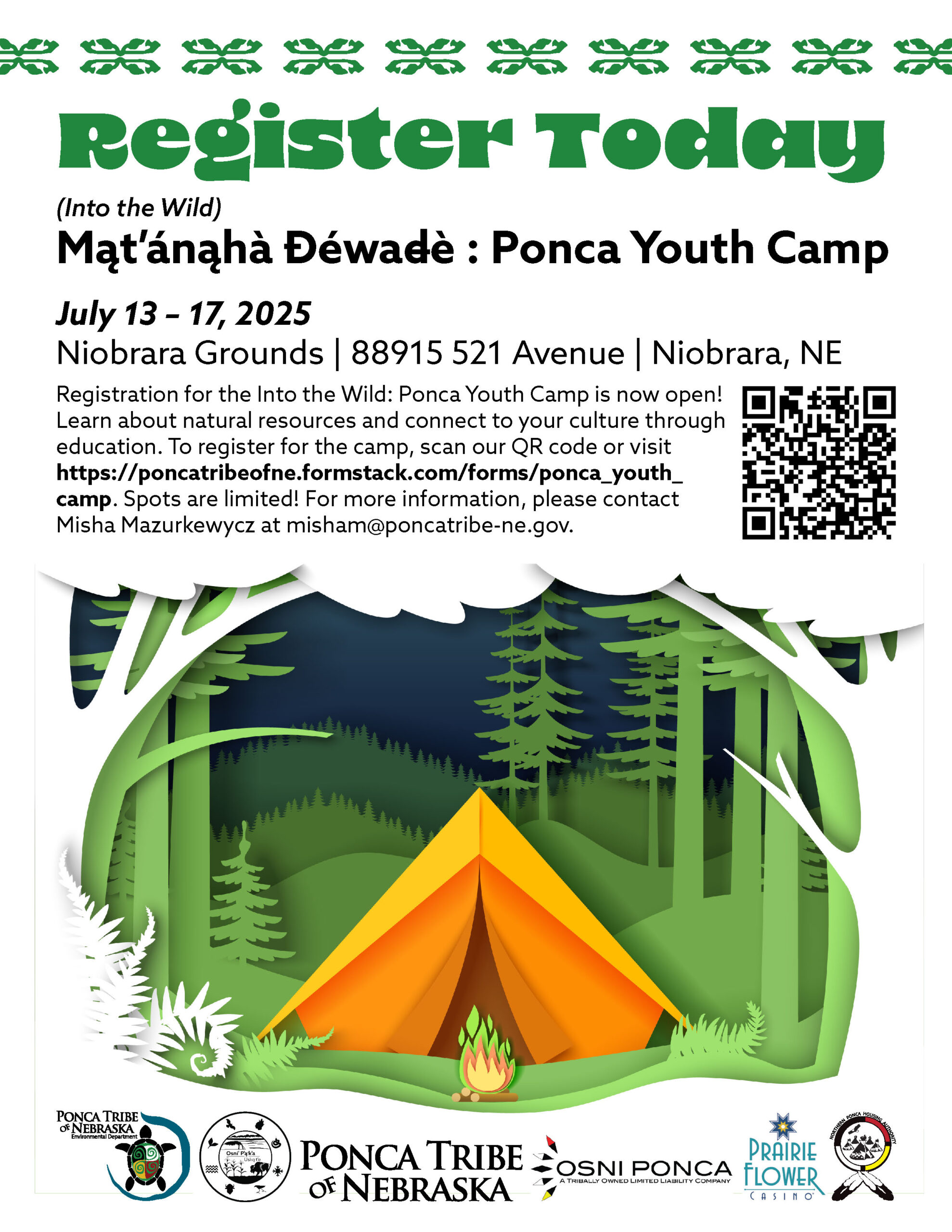 Read more about the article Registration for the Into the Wild: Ponca Youth Camp is now open!